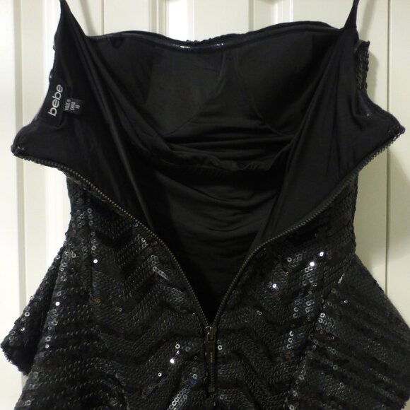 BEBE black sequins strapless peplum party dress - Picture 11 of 12